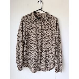 J Crew Leopard Print Silk Shirt Women’s Button-Up Blouse Long Sleeve Sz 14